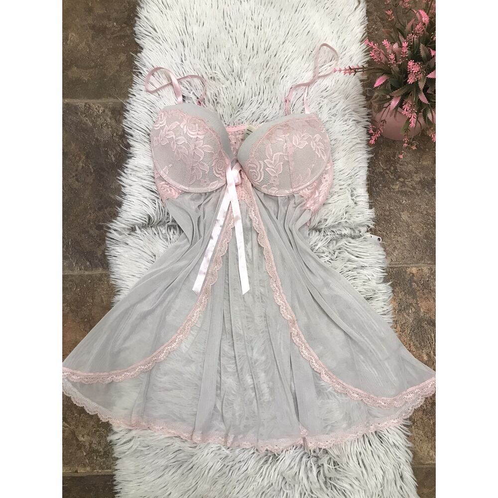 Jessica Simpson Ivory Floral Underwire Lace Babydoll Nightie Teddy Sz Lg